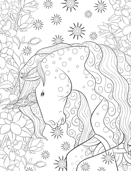 Cute Unicorn Abstract Background Ornaments Image Relaxing Activity Coloring Book — стоковый вектор