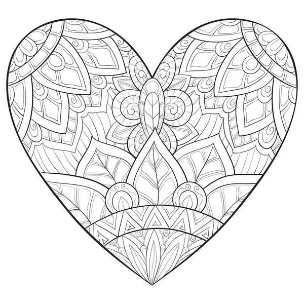 Cute Heart Ornaments Image Relaxing Activity Coloring Book Page Adults — стоковый вектор