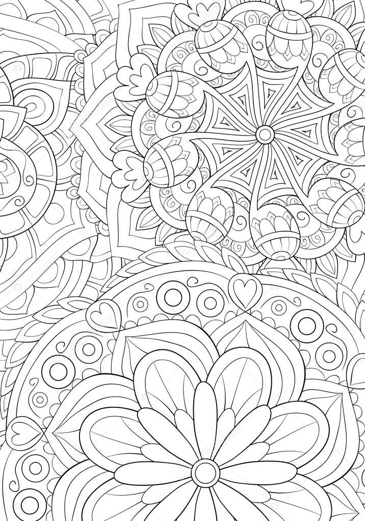 An abstract background image for adults.A coloring boo,page for relaxing activity.Zen art style illustration for print.Poster design.
