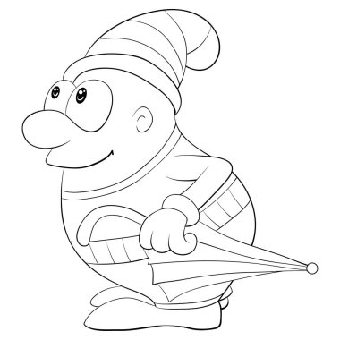 Rahatlamak için şemsiye resim karikatür şirin adamla etkinlik. Bir boyama kitabı, sayfa çocuklar için. Hat sanat stil Gösterim amacıyla yazdırın. Afiş tasarımı.