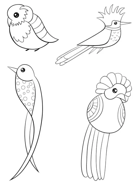 Group Cartoon Birds Image Relaxing Activity Line Art Style Illustration — стоковый вектор