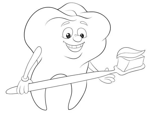 Dessin Animé Dent Dessin Animé Mignon Avec Une Brosse Dents — Image vectorielle