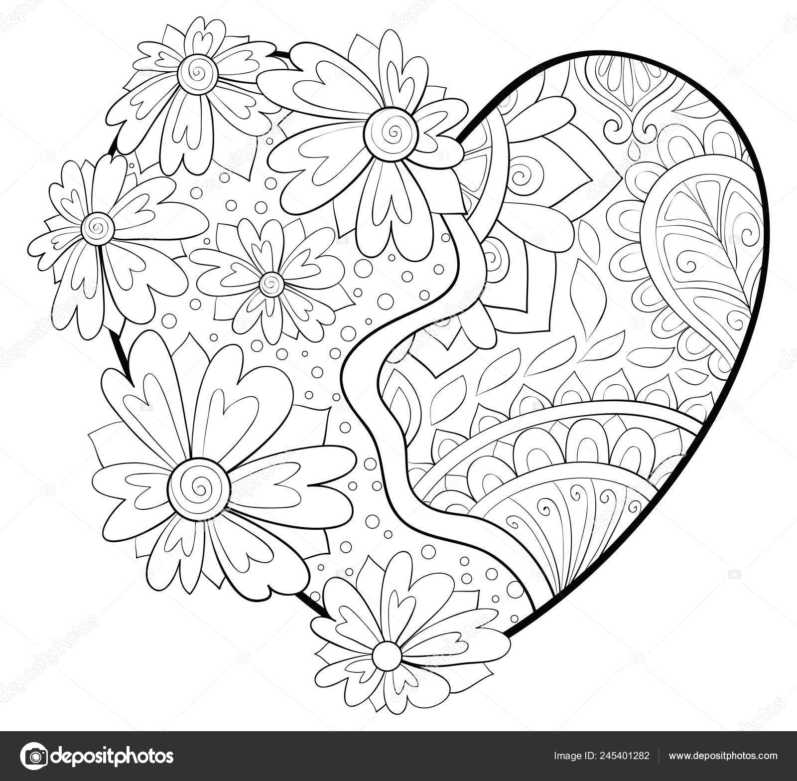 Download Cute Heart Ornaments Valentine Day Image Adults Coloring Book Page Stock Vector Image By C Nonuzza 245401282