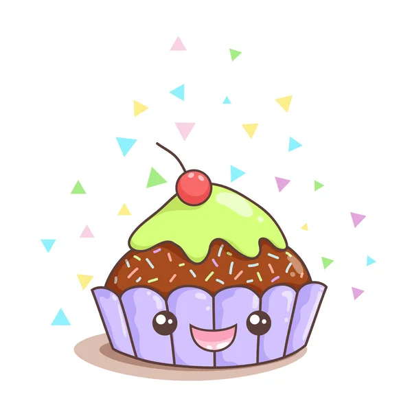 Kawaii Illustration Einer Süßen Cupcakes Illustration Icon Design Für Den — Stockvektor