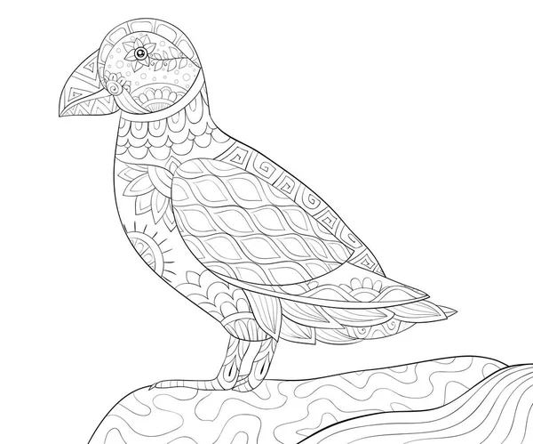 Vuxen målarbok, sida en söt fågel med ornament bild för re — Stock vektor