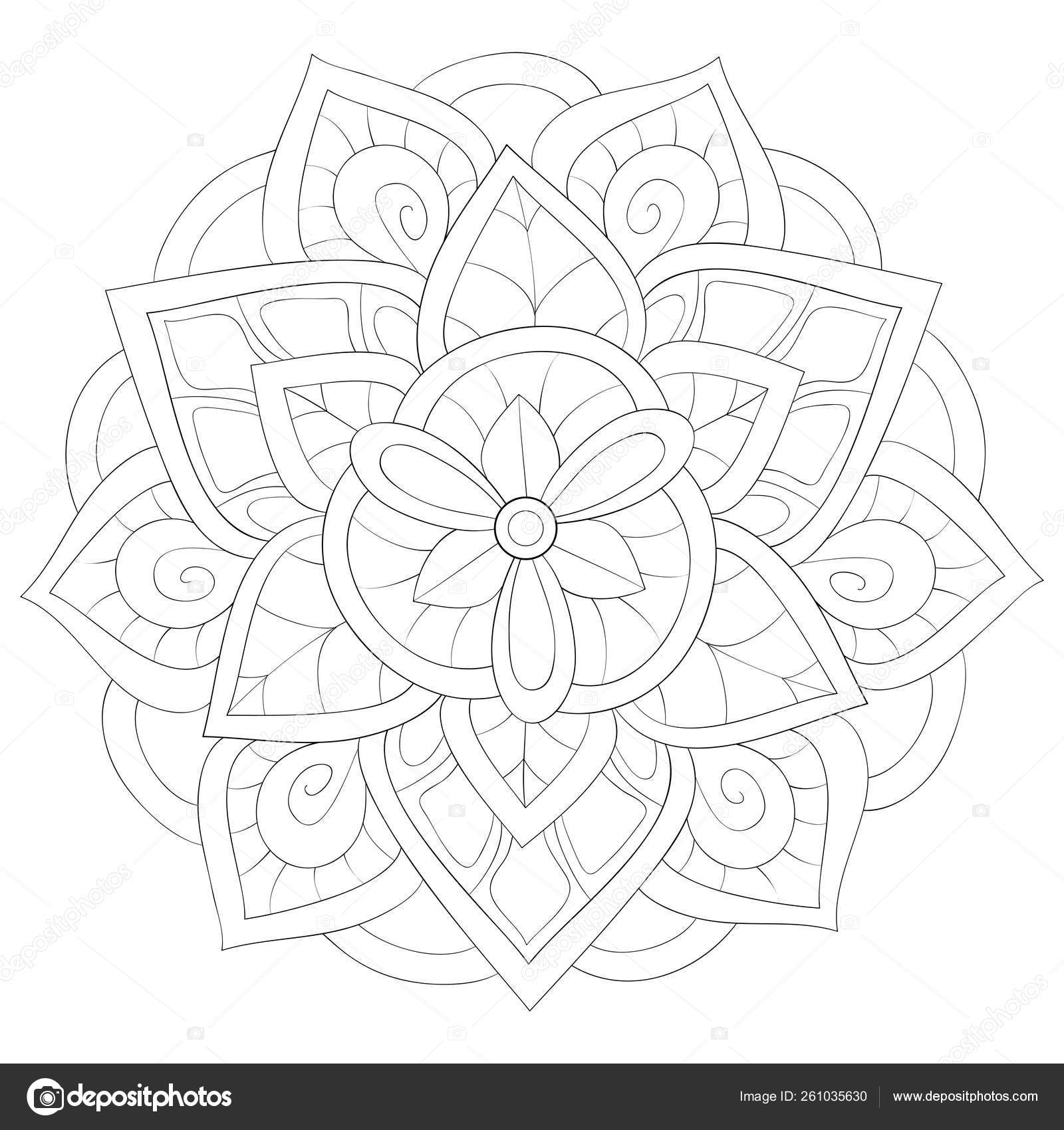 Adult Coloring Book Page A Zen Mandala Image For Relaxing Line A Stock Vector Royalty Free Vector Image By C Nonuzza 261035630