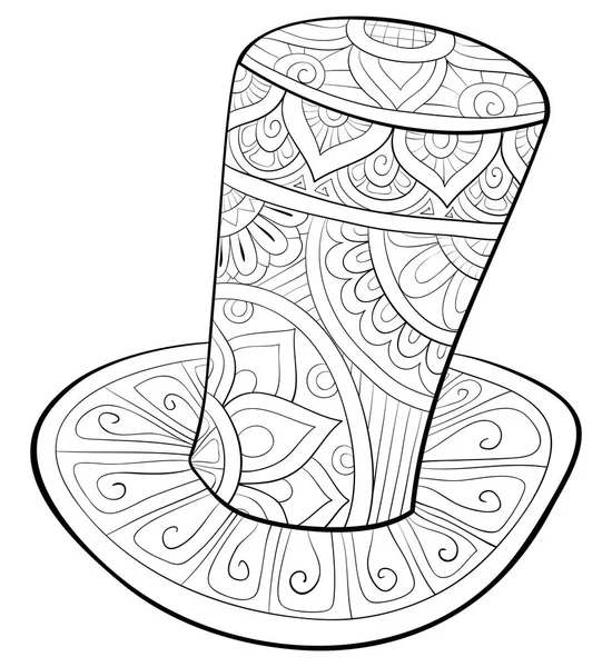 Adult coloring book,page a cute hat with ornaments image for rel — Stock Vector