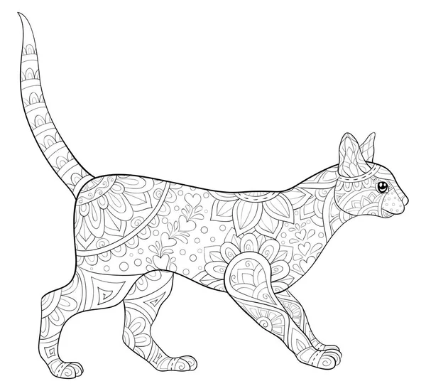 Adult kolorowanka, Strona ładny kot z ornamentem obraz dla rel — Wektor stockowy
