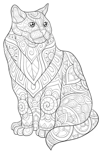 Libro para colorear para adultos, página un gato lindo con adornos imagen para rel — Vector de stock