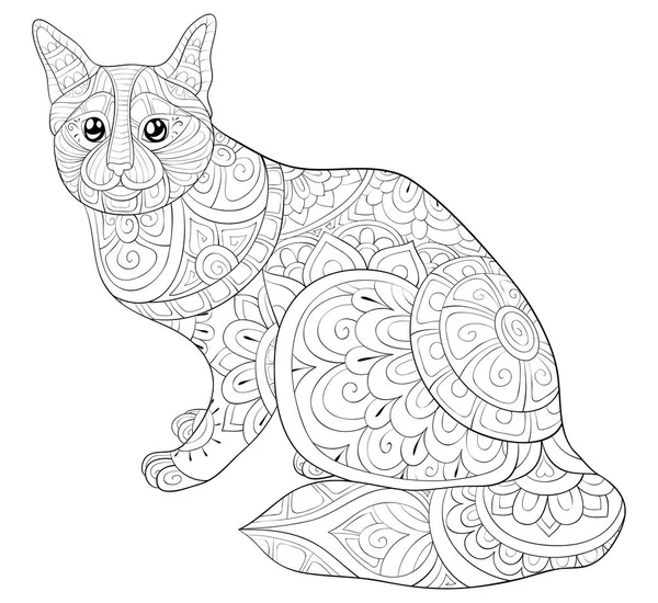 Libro para colorear para adultos, página un gato lindo con adornos imagen para rel — Vector de stock