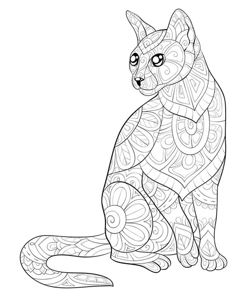 Libro para colorear para adultos, página un gato lindo con adornos imagen para rel — Vector de stock