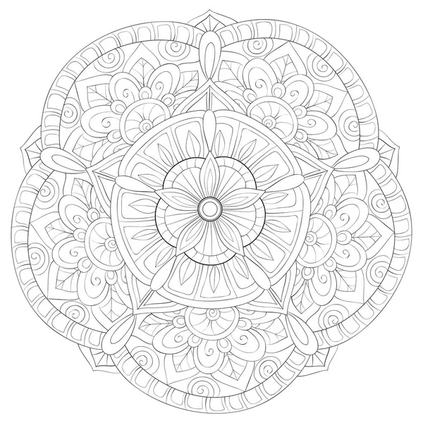 Adult coloring book, page a zen mandala image for relaxing.Line a — стоковый вектор