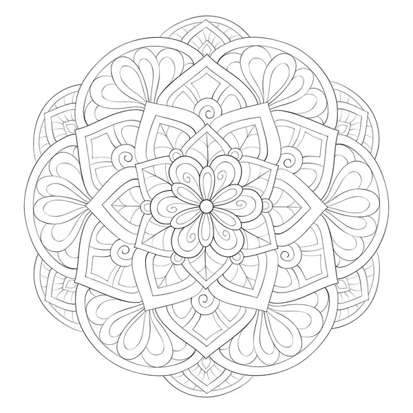 Libro para colorear para adultos, página una imagen zen mandala para relajarse. — Vector de stock