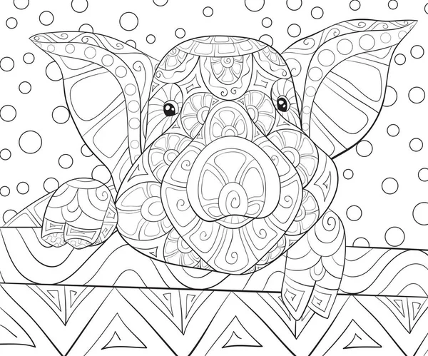 Livre à colorier adulte, page un cochon mignon avec des ornements image pour rel — Image vectorielle