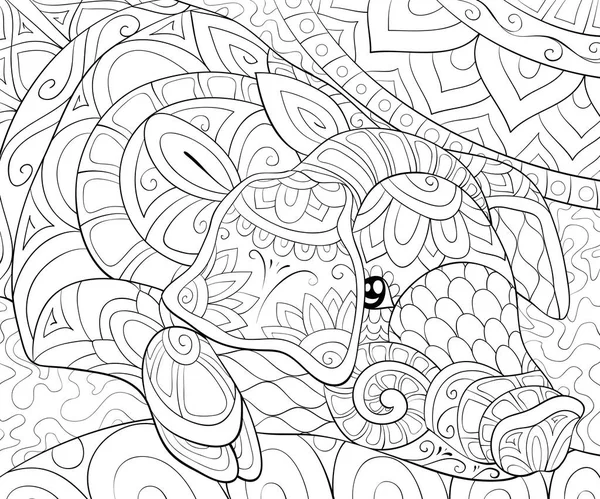 Adult coloring book, page a cute pig with ornaments image for rel — стоковый вектор
