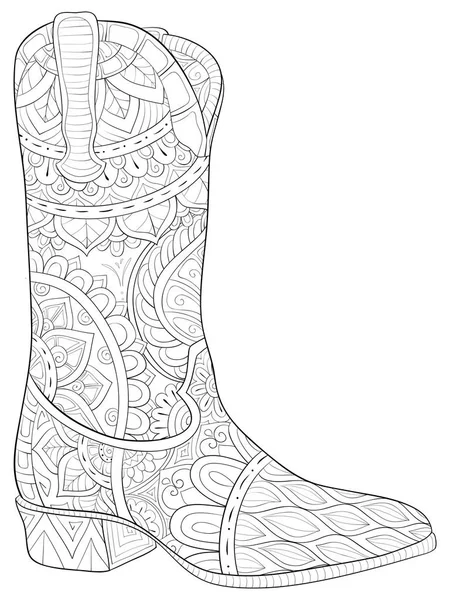 Adult coloring book, page a cute boot with ornaments image for re — стоковый вектор