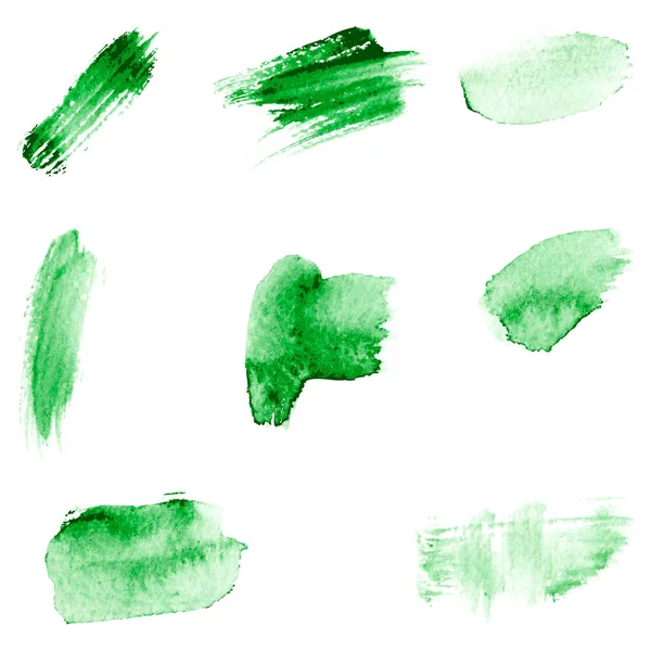 Conjunto Escovas Aquarela Verde Imagem Para Design Gráfico —  Vetores de Stock