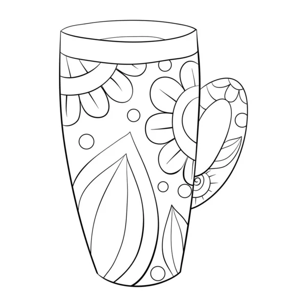 リラックスしたアクティビティのための装飾イメージと漫画のカップ 印刷のための禅の芸術スタイルのイラスト — ストックベクタ