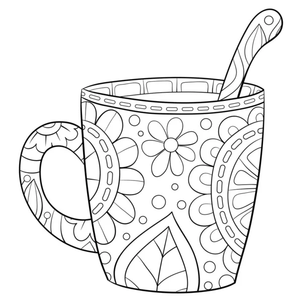 Cartoon Cup Ornaments Image Relaxing Activity Zen Art Style Illustration — Stock Vector
