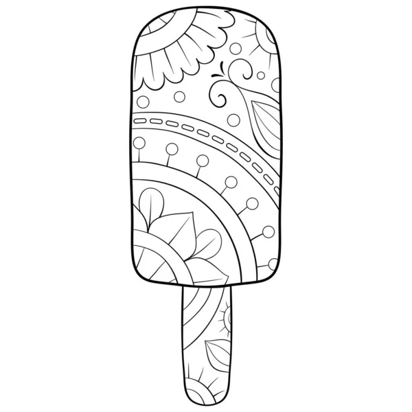 Карикатурное Мороженое Изображением Орнамента Расслабляющей Деятельности Иллюстрация Стиле Дзен Печати — стоковый вектор