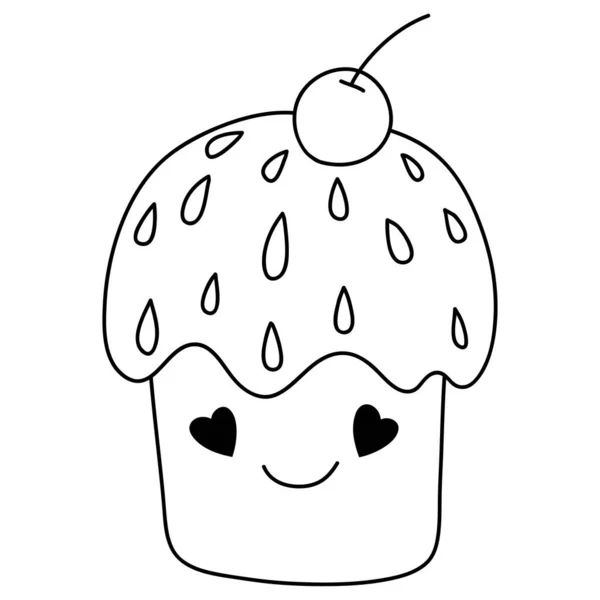 Una Imagen Cupcake Kawaii Para Relajar Actividad Libro Para Colorear — Archivo Imágenes Vectoriales