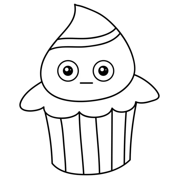 Kawaii Cupcake Image Relaxing Activity Coloring Book Page Children Black — Stock Vector