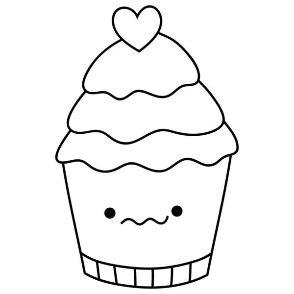 Een Kawaii Cupcake Image Voor Ontspannende Activiteiten Een Kleurboek Pagina — Stockvector