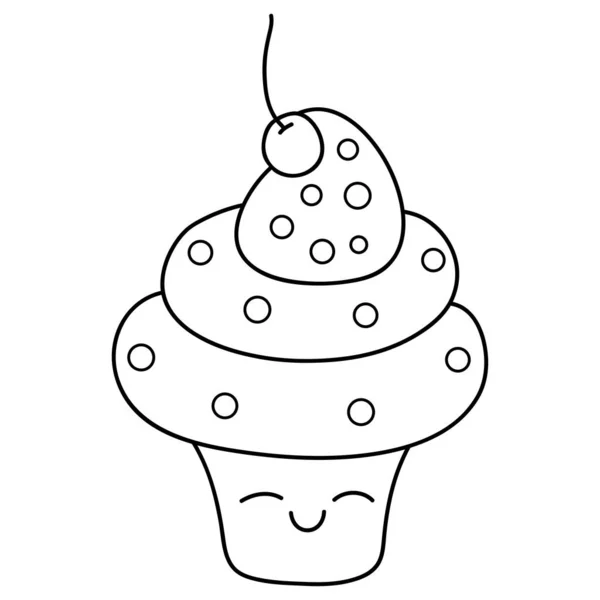 Uma Imagem Cupcake Kawaii Para Atividades Relaxantes Livro Para Colorir — Vetor de Stock