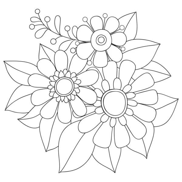 Ein Schwarz Weiß Cartoon Blumenbild Für Kinder Zeilenkunst Illustration Für — Stockvektor
