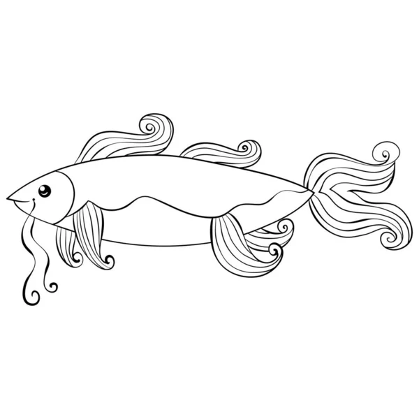 Μια Ασπρόμαυρη Εικόνα Ψαριών Κινουμένων Σχεδίων Για Παιδιά Γραμμή Εικονογράφηση — Διανυσματικό Αρχείο