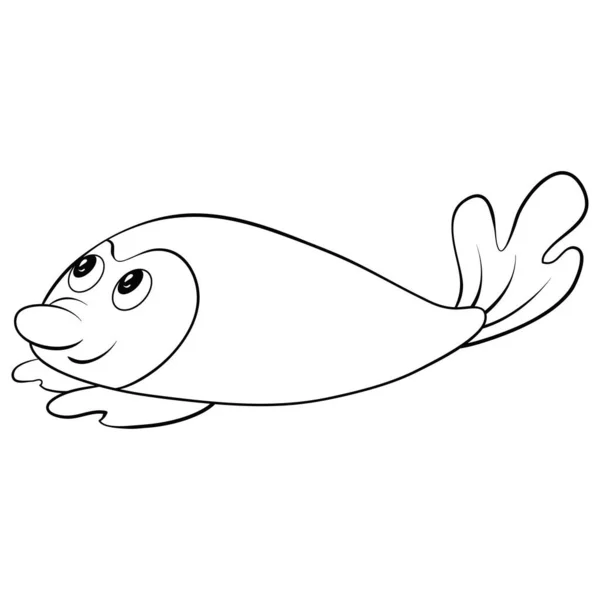 Gambar Ikan Kartun Hitam Dan Putih Untuk Anak Anak Ilustrasi - Stok Vektor