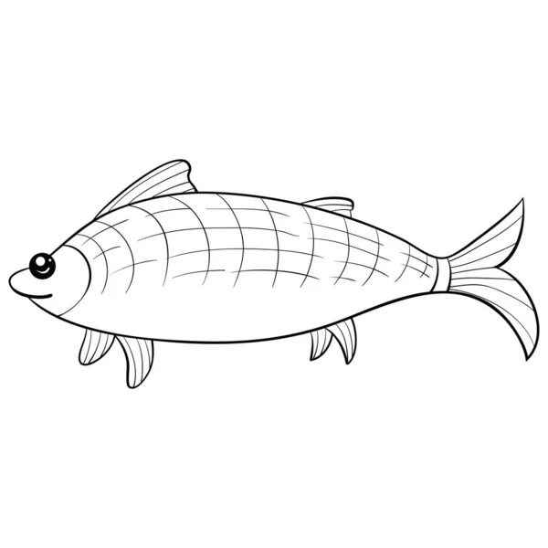 Black White Cartoon Fish Image Children Line Art Style Illustration — Stock Vector