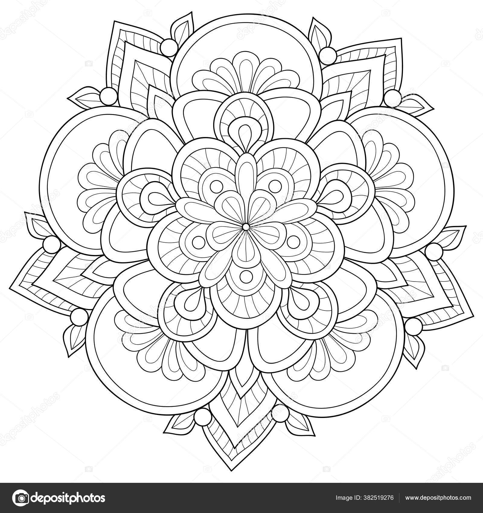 大人のための黒と白の禅曼荼羅図 リラックスした活動のためのラインアートスタイルのイラスト ストックベクター C Nonuzza