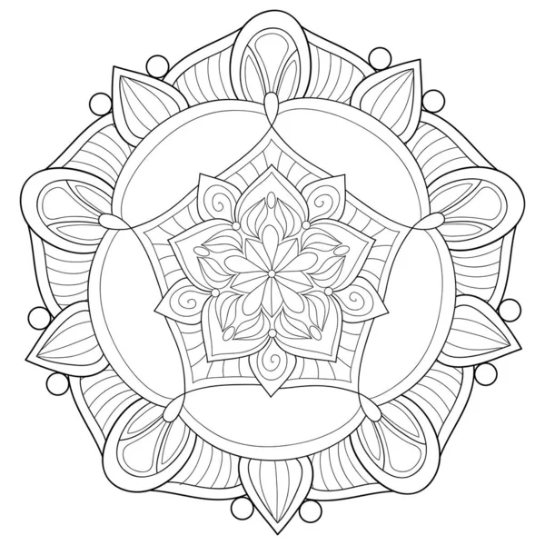 Black White Zen Mandala Image Adults Line Art Style Illustration — Stock Vector