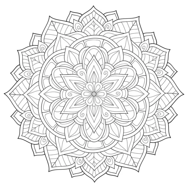 Een Zwart Wit Zen Mandala Beeld Voor Volwassenen Lijn Kunst — Stockvector