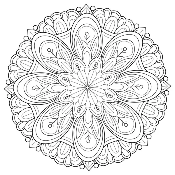 Fekete Fehér Zen Mandala Kép Felnőtteknek Line Art Stílusú Illusztráció — Stock Vector