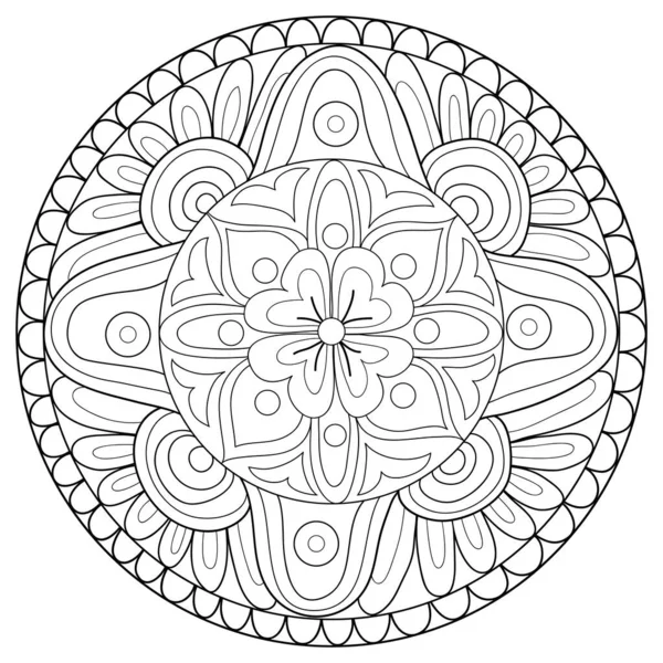 Černobílý Zen Mandala Obrázek Pro Dospělé Line Art Styl Ilustrace — Stockový vektor