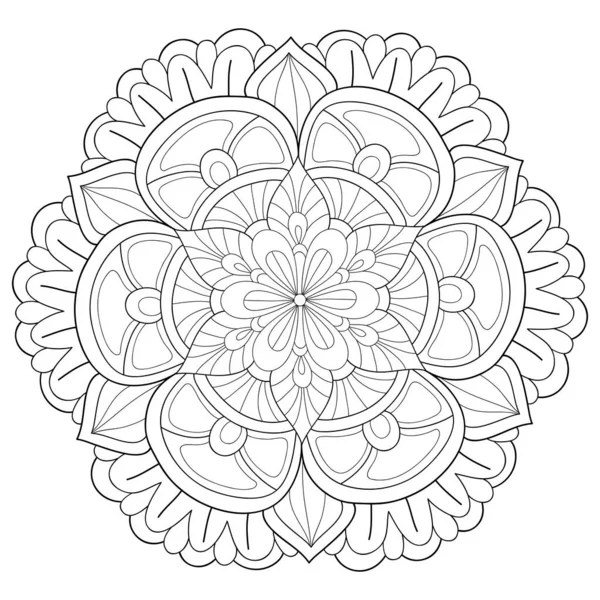 Fekete Fehér Zen Mandala Kép Felnőtteknek Line Art Stílusú Illusztráció — Stock Vector