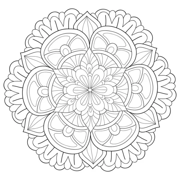 Černobílý Zen Mandala Obrázek Pro Dospělé Line Art Styl Ilustrace — Stockový vektor