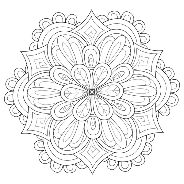 Fekete Fehér Zen Mandala Kép Felnőtteknek Line Art Stílusú Illusztráció — Stock Vector