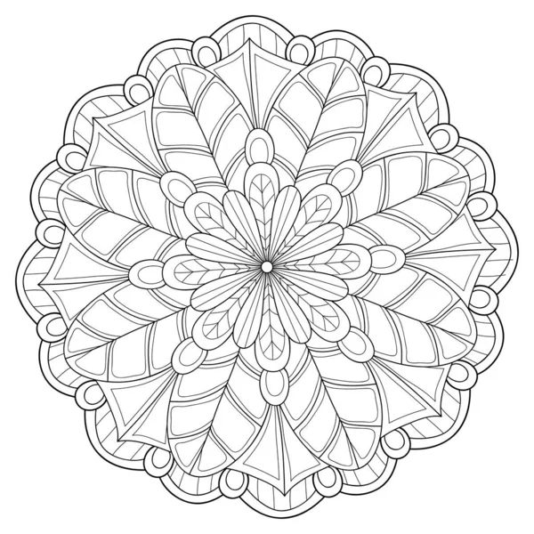 Ein Schwarz Weißes Zen Mandala Bild Für Erwachsene Zeilenkunst Illustration — Stockvektor