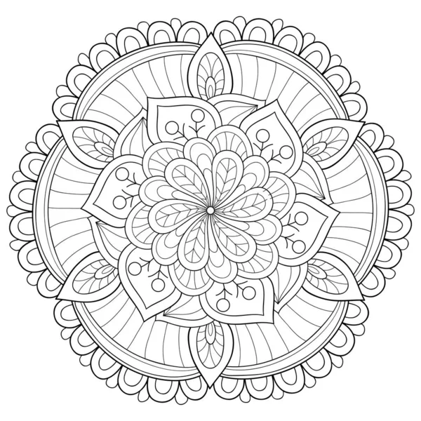 Svart Och Vit Zen Mandala Bild För Vuxna Linje Konst — Stock vektor