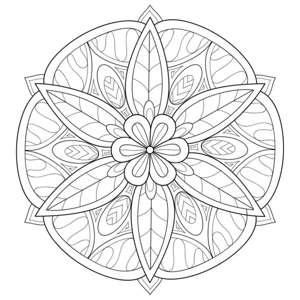 Fekete Fehér Zen Mandala Kép Felnőtteknek Line Art Stílusú Illusztráció — Stock Vector