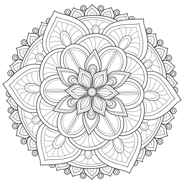 Černobílý Zen Mandala Obrázek Pro Dospělé Line Art Styl Ilustrace — Stockový vektor