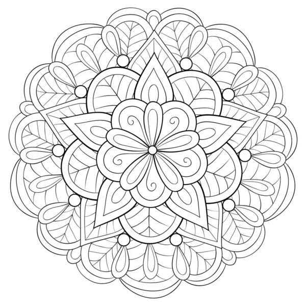 Černobílý Zen Mandala Obrázek Pro Dospělé Line Art Styl Ilustrace — Stockový vektor