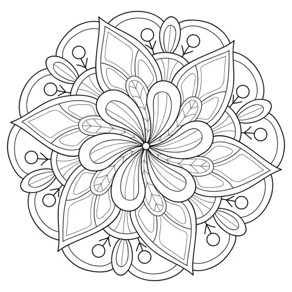 Immagine Mandala Zen Bianco Nero Adulti Illustrazione Stile Line Art — Vettoriale Stock