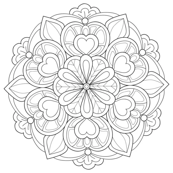 Immagine Mandala Zen Bianco Nero Adulti Illustrazione Stile Line Art — Vettoriale Stock