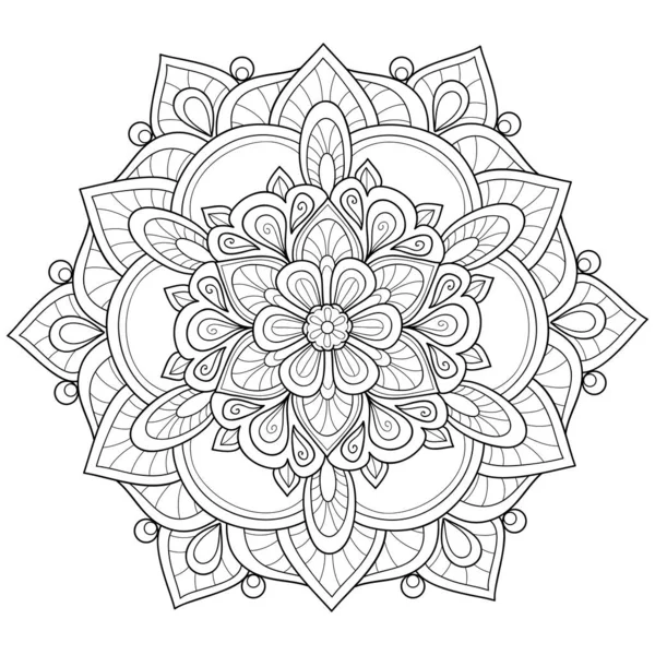 Černobílý Zen Mandala Obrázek Pro Dospělé Line Art Styl Ilustrace — Stockový vektor