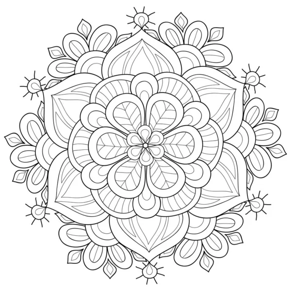 Black White Zen Mandala Image Adults Line Art Style Illustration — Stock Vector