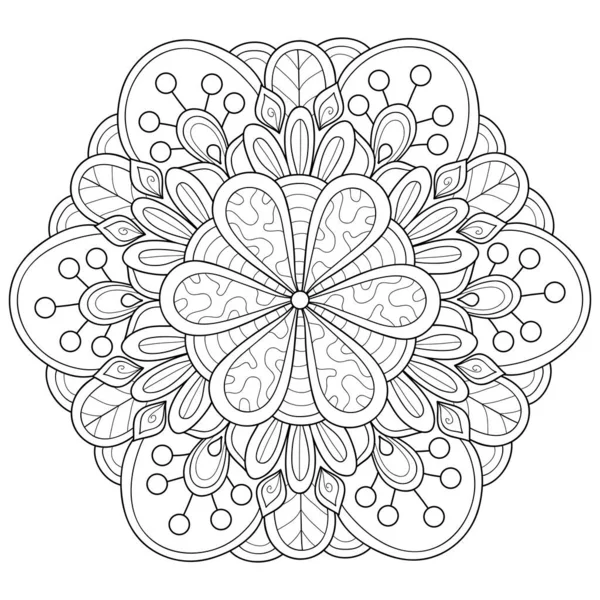 Black White Zen Mandala Image Adults Line Art Style Illustration — Stock Vector